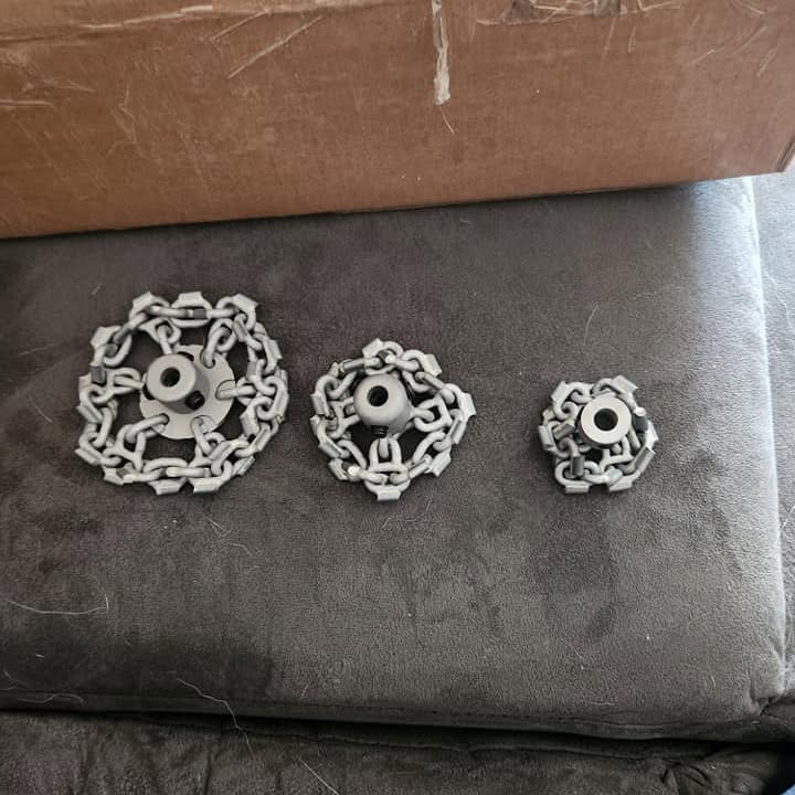 Chain knockers — three sizes of pipe-wall scrubbing power